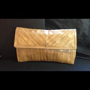 Vintage Tan Eel Skin Clutch Brown Leather Purse
